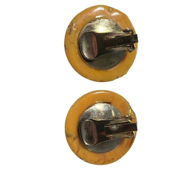 Vintage Gold Fleck Lucite Clip On Earrings Large Statement Cream Discs 1950-60s - Picture 4 of 5
